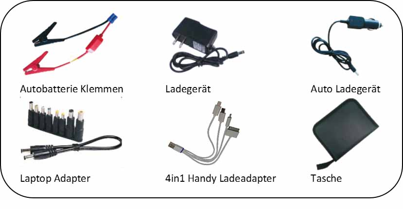 Anschlüsse für Smartphome, Handy, Autoladegerät usw beim POW ALL Akku