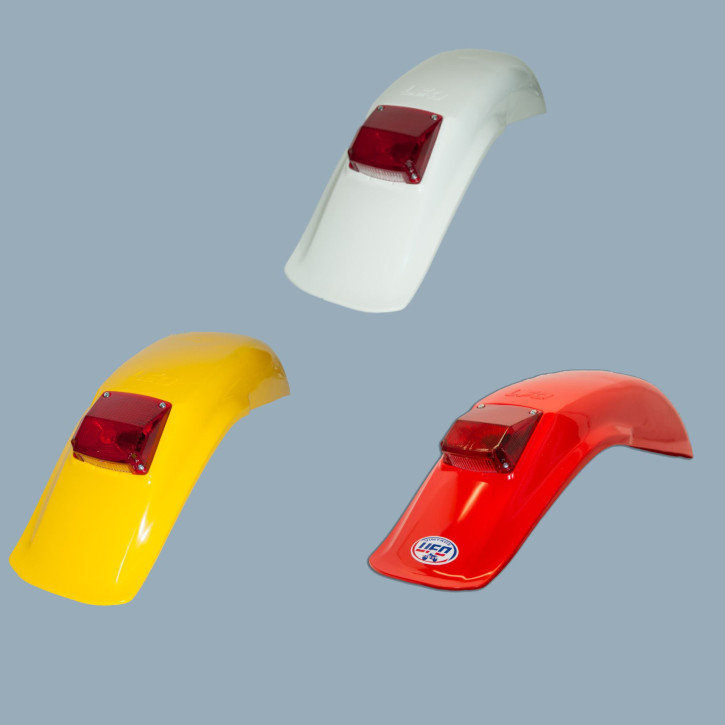 Enduro UFO Kotflügel hinten in den Farben weiß, gelb, rot