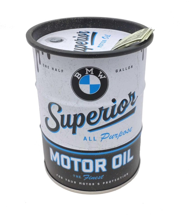 BMW „Superior Motor Oil“ Spardose – Ölfass aus Stahlblech, 600 ml